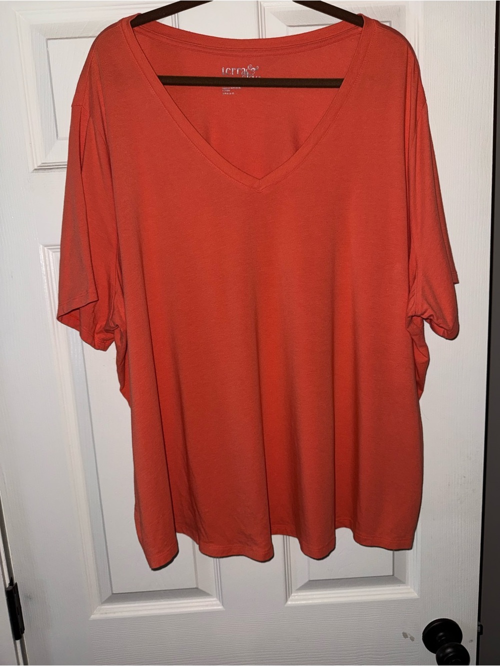Terra & Sky V-Neck Short Sleeve Top in Coral Orange
